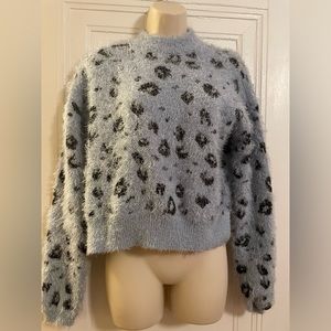 Baby Blue Candies Animal Print Fuzzy Sweater